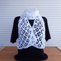  Handmade knit lace scarf, crochet white soft scarf women, neck warmer s... - £30.30 GBP