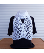  Handmade knit lace scarf, crochet white soft scarf women, neck warmer s... - £30.33 GBP