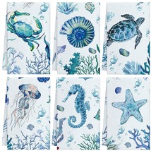 6 Pcs Beach Kitchen Towels Turtle Dish Towel Set Ocean Kitchen Towels Oc... - £25.06 GBP