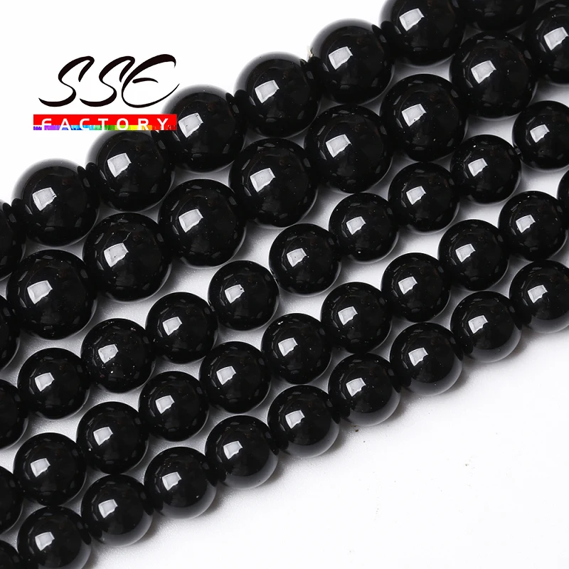 Wholesale Black Glass Beads Natural Stone Loose Beads 15&quot; Strand 4 6 8 10 12 14 - £6.58 GBP+