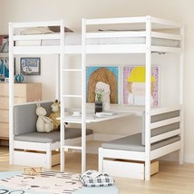 Mulitfunctional Twin Size Loft Bed With Desk And Seats, Convertible Bunkbeds, Wo - £882.59 GBP