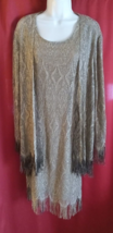 Vintage Onyx Nite Wendye Chaitin Shift Dress Cardigan 2pc Gold Womens Sz 10 - £33.71 GBP