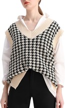 Oversized Houndstooth Knitted Vest - £42.88 GBP
