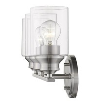 Three Light Silver Wall Fixture with Clear Glass Shade 10x22 - $266.49 CAD