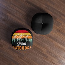 Customizable Round Floor Pillow with Retro Great Outdoors Design, Tufted with Wh - £74.33 GBP+