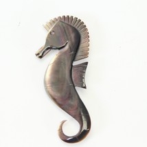 Seahorse Brooch Mother of Pearl Hand Carved 2.5&quot; H x 1.5&quot; W Estate Jewelry - £20.35 GBP