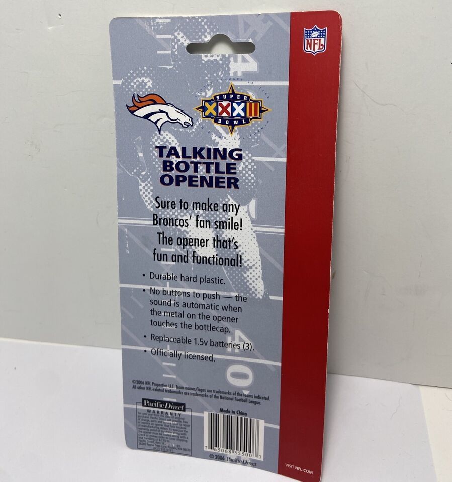 Denver Broncos NFL Super Bowl 32 Talking Bottle Opener New Batteries Needed FootballNFL