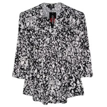 NWT Cocomo Size XL Black &amp; White Floral Print Pintuck 3/4 Sleeve Top - £27.96 GBP