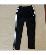 Adidas Jogger Track Pants Black 3 Stripes Zip Ankle Women&#39;s 10 Black Ath... - $13.84