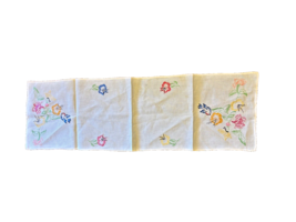 Vintage Hand Embroidered Table Runner Flowers Bird 12 Inch by 19 Inch - £11.06 GBP