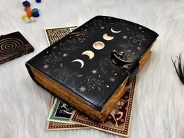 Moon phase handmade leather journal grimoire journal gifts for him her - $38.93