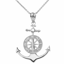 925 Sterling Silver Mariner&#39;s Anchor Compass Pendant Necklace - £21.14 GBP+