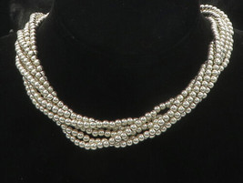 925 Sterling Silver - Vintage Shiny Beaded Multi-Strand Chain Necklace - NE2873 - £177.38 GBP