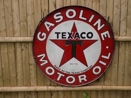 Vintage Texaco Gasoline Motor Oil Metal Double Sided Sign with Hanging Loop - $1,386.00