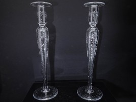 14&quot; Large c1910 Pairpoint American Brilliant Cut Engraved Candlesticks - £337.14 GBP