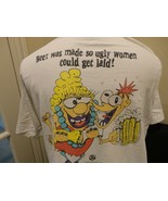 Vtg 90&#39;s White Cartoon Beer Made Women Laid Drinking Party T-shirt  Adul... - £20.68 GBP