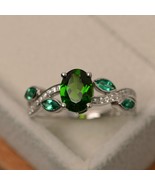 8x6mm Oval Cut Lab-Created Diopside &amp; Emerald Designer Wedding Ring in 9... - £107.58 GBP