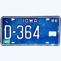 1986 United States Iowa Base Dealer License Plate D-364 3 - £14.88 GBP