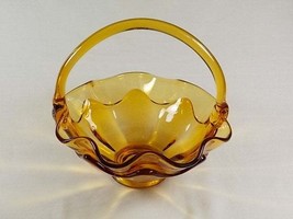 Viking Art Glass Epic Double Crimped Amber Glass Handled Double Flower B... - £38.37 GBP