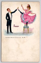American Beauty Woman Pink Dress And Man In Tuxedo Toast Drinks Postcard T28 - £5.52 GBP