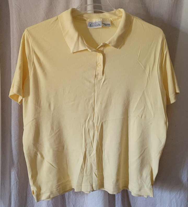 Women&#39;s Basic Editions Shirt Size XL Solid Yellow 3 Button Short Sleeve ... - $14.99
