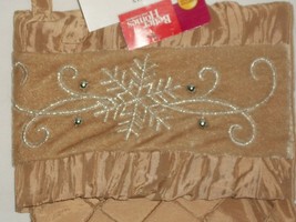 Gold Pleated Satin Velvet Trim Christmas Stocking Holiday Ornament Decor... - £19.65 GBP