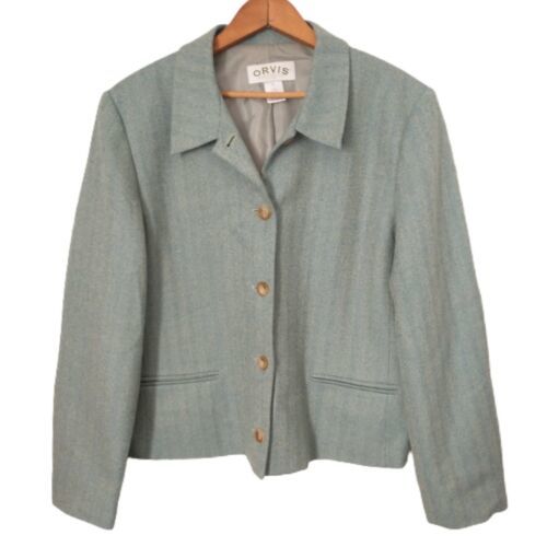 Primary image for Orvis Womens Wool Blazer Jacket 16 Herringbone Sage Green Classic Vintage Career