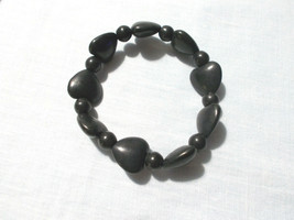 Black Hearts Howlite Beads And Round Spacers Stretch Bracelet 7 - 9&quot; - £4.78 GBP