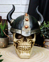 Viking Chieftain Warlord Warrior Odin Skull With Bull Horned Helmet Figurine - £22.29 GBP