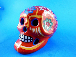 Day Of The Dead Talavera Hand Painted Clay Pottery Faux Skull 3.25 X 4 X 3&quot; - £12.62 GBP
