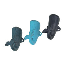 Cast Iron Nautical Blue Whale Wall Hook Decorative Coat Rack Key Holder Set of 3 - £21.59 GBP