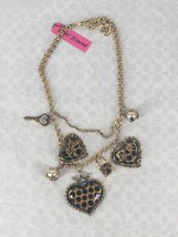 Betsey Johnson Leopard Polka Dot Triple Lucite Heart Charm Layered Necklace Nwt - £51.95 GBP