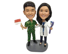 Custom Bobblehead Couple Of A Military Arm Forces And A Dentist. Both Passionate - £121.50 GBP