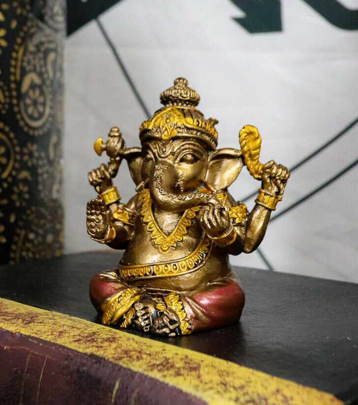 Ebros Sitting Ganapati Lord Ganesha 4 Hands Miniature Figurine God Of Su... - $14.99