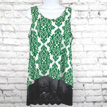 The ZigZag Stripe Womens Blouse Small Green Damask Lace Hem Sleeveless Tunic - £17.27 GBP