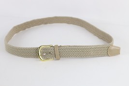 Vintage 90s Streetwear Metal Leather Braided Stretch Webbed Belt Mens L Beige - $24.70