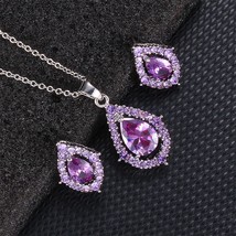 Women Necklace Earrings Silver Plated Drop Cubic Zirconia Jewelry Set Fashion Si - £17.63 GBP