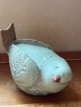 Rustic Sage Green Rusty Orange Ceramic Chubby Bird w Turned Head Figurin... - £9.02 GBP