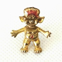 Vintage Troll Doll Toy Mystic Creature Small Gold Tone Red Enamel Lapel Pin - £11.06 GBP