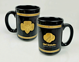 Girl Scouts Coffee Mug Where Girls Grow Strong Black Gold Insignia Logo 22K Gold - £8.78 GBP