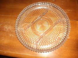 Vintage Indiana Glass Diamond Cut 12.5” Relish Platter Divided 3-Compartment - £19.65 GBP