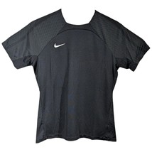 Womens Black Nike Workout Shirt Size M Medium Gray Stripes Running Fitness - $27.96
