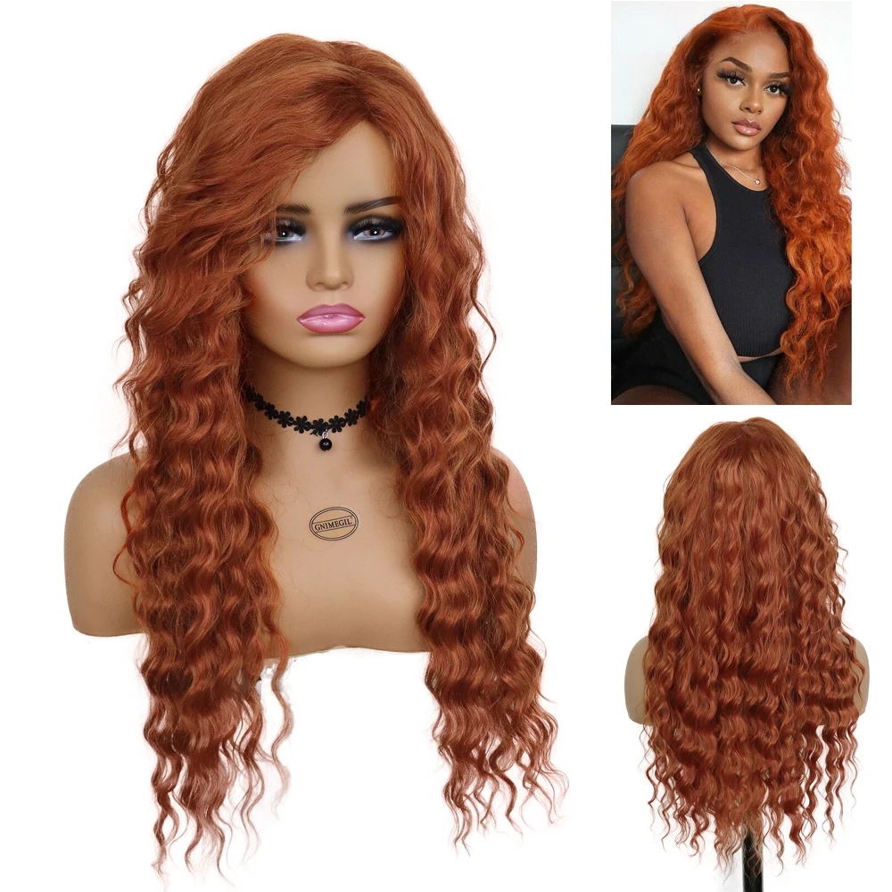 GNIMEGIL Synthetic Long Curly Hair Wig for Woman Water Wave Ginger Wig Female - £27.80 GBP