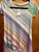 Go Couture Multi Color Striped Women Asymmemtrical Hem Shirt Size S 30&quot; Bust - £9.75 GBP