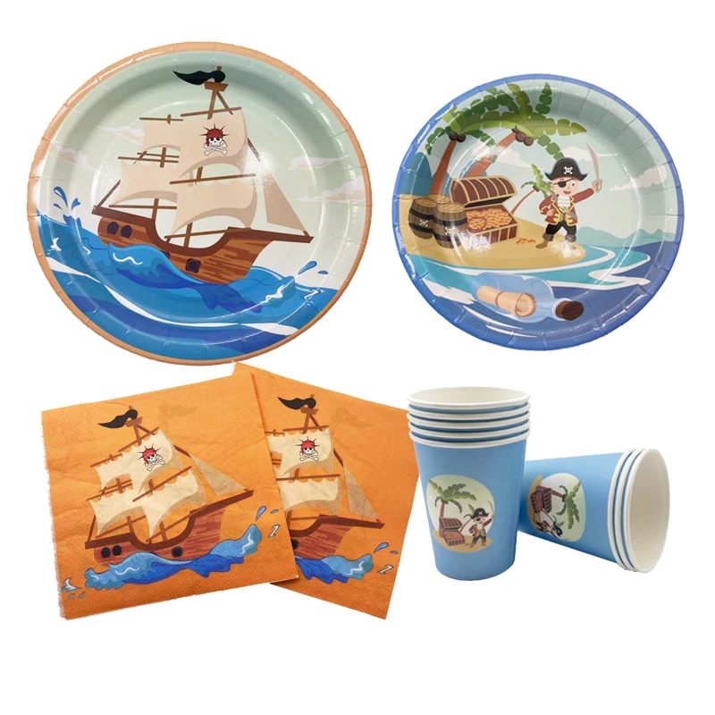 Pirate themed Party Disposable Paper Plate Cup Napkin Happy Birthday for - $12.19+
