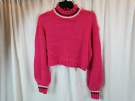 NWT Derek Heart Cropped LS Sweater Mock Turtle Neck Neon Pink Sz M Org $44.00 - £8.95 GBP