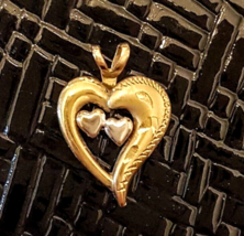 Princess Pride Creations 1/20 14K GF Heart Pendant 3/4&quot; Estate VTG Two Tone Gold - £38.72 GBP