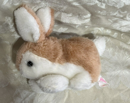 Vtg Russ Berrie Ribbi Stuffed Plush White &amp; Brown Easter Bunny Rabbit 7&quot; - £6.97 GBP