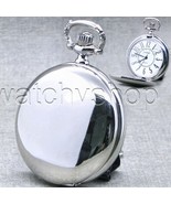 Pocket Watch Silver Shiny Polish 42 MM with Fob Chain and Gift Box Unise... - $19.49
