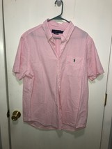 Ralph Lauren Seersucker Men&#39;s XL Short Sleeve Shirt Pink &amp; White Stripes Cotton - £13.93 GBP